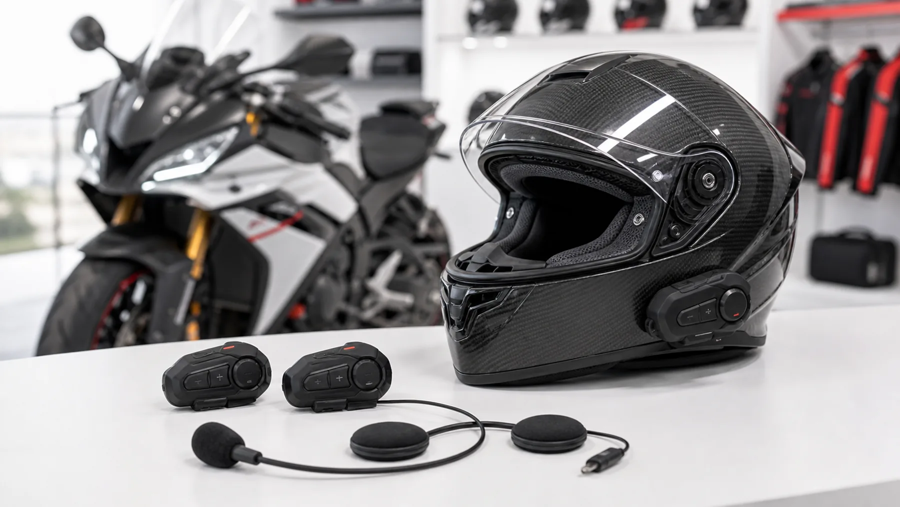 Casco de moto con intercomunicador y accesorios de comunicacion