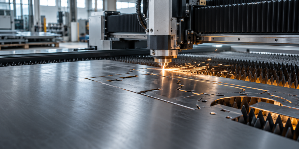 CNC machine laser-cutting sheet metal.